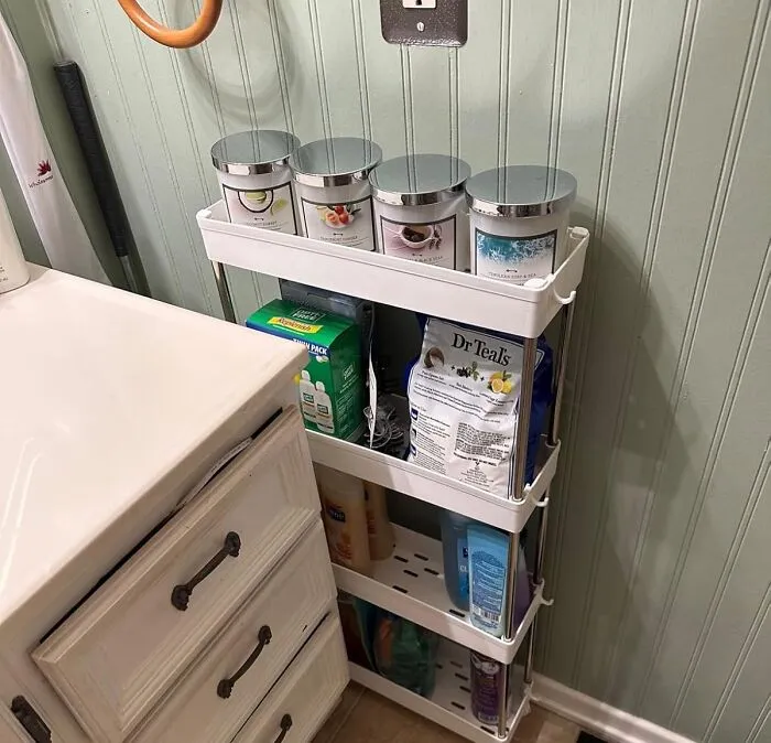 That Awkward, Empty Void In Your Kitchen Or Bathroom Is About To Become Your New Favorite Hiding Spot Thanks To A <a Style="Display:inline;" Href="Https://Www.amazon.com/Spacekeeper-Shelving-Organizer-Bathroom-Stainless/Dp/B07ql7ggnf?ie=utf8&th=1&linkcode=ll1&tag=bptapir-20&linkid=f0d8642c15bb6d8b24158e0893c57e9d&language=en_us&ref_=as_li_ss_tl" Target="_blank"> <span Style="Font: Inherit; Color: #d74b1f;"> 4-Tier Slim Rolling Storage Cart </Span>