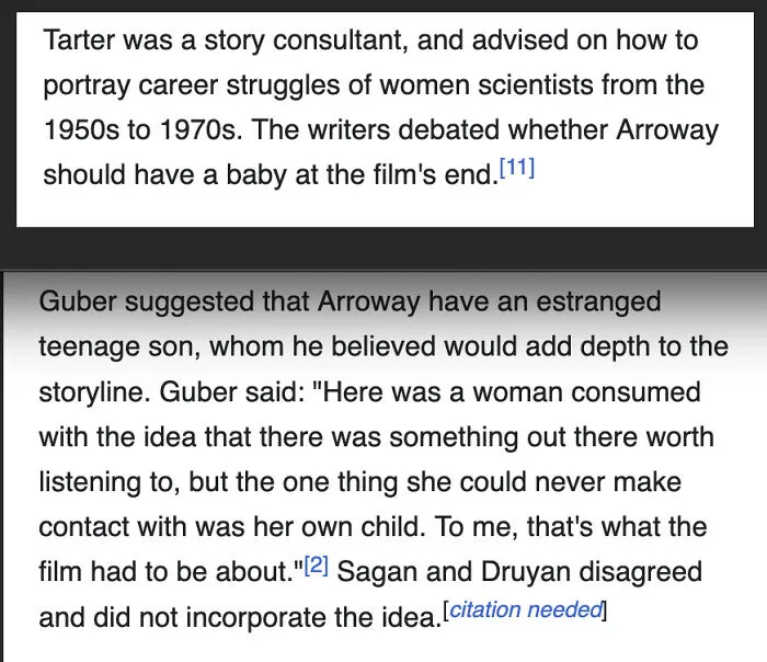 Because Even If A Woman Is The First To Discover Intelligent Alien Life, Her Story Isn't Complete Or Meaningful Without A Kid. (Jodie Foster Plays Ellie Arroway In The Movie Contact, 1997)