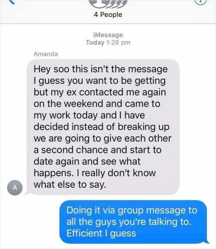 So A Friend Just Received This Sad Break Up Text. What A Fun Way To Find Out You're One Of 4