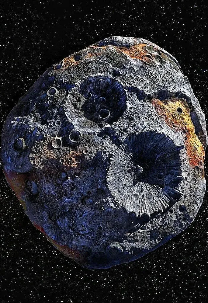 Asteroide con cráteres profundos y textura rocosa en el espacio, imagen de cosas interesantes que la gente compartió.