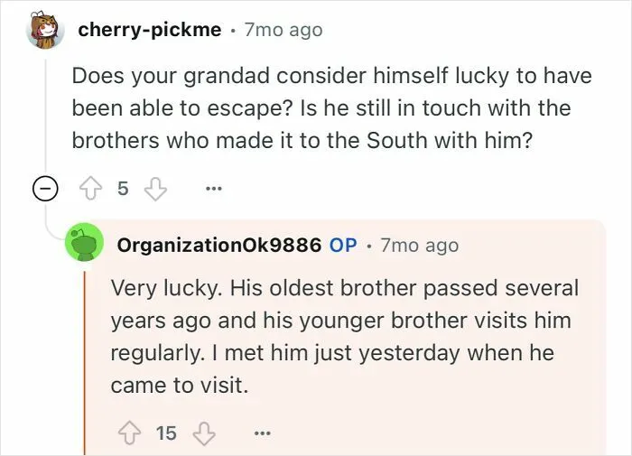 Reddit user asking about a grandfather who escaped North Korea and his life after escaping.