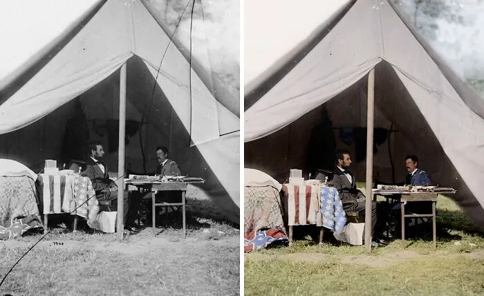 Portrait Used To Design The Penny. President Lincoln Meets General Mcclellan, Antietam, Maryland Ca September 1862