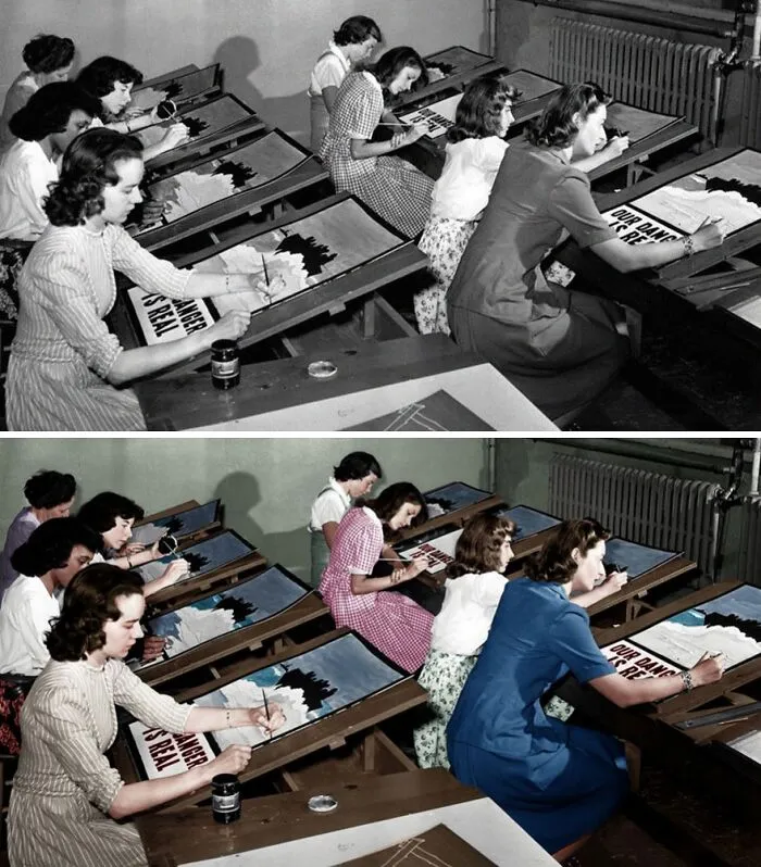 Painting WWII Propaganda Posters, Port Washington, New York, 8 July 1942
