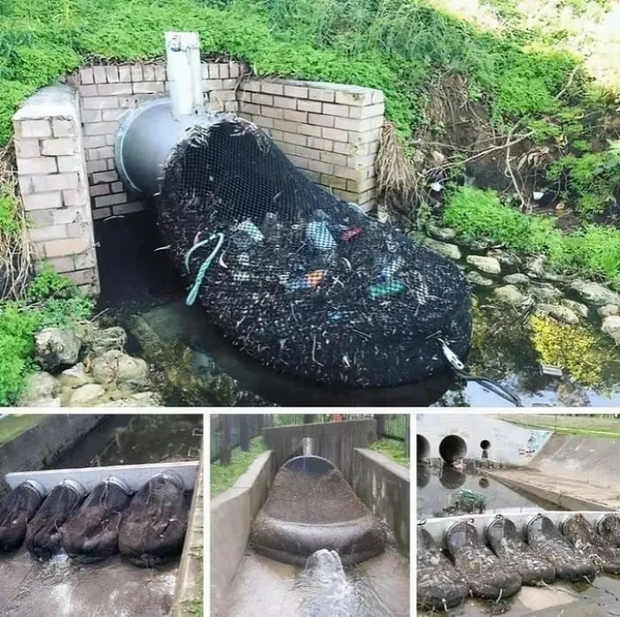 Red de malla que atrapa la basura antes de que llegue al océano