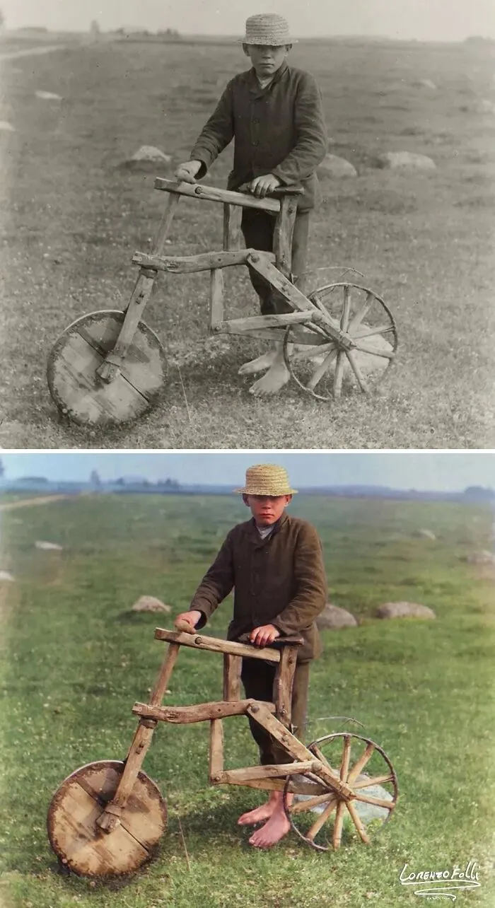 A Cyclist From Tarvastu, Estonia, On A Wooden Bicycle Of His Own Making, 1912