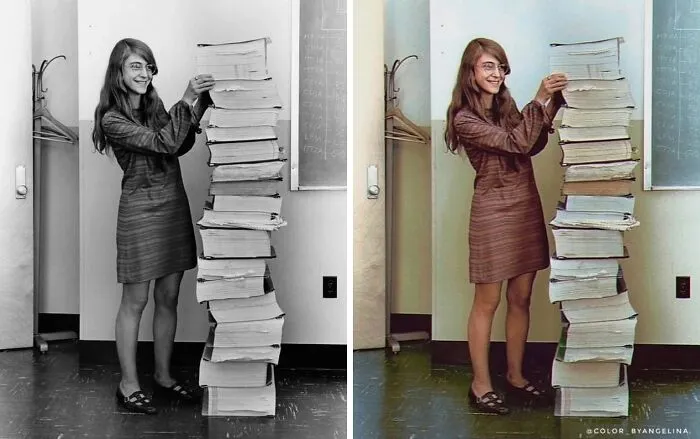 Margaret Hamilton, Standing Next To Listings Of The Software She And Her Mit Team Produced For The Apollo Project, 1969