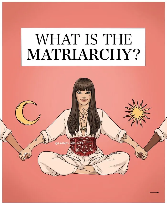 Illustration from Lainey Molnar comics exploring gender expectations, featuring a woman seated with symbolic sun and moon.