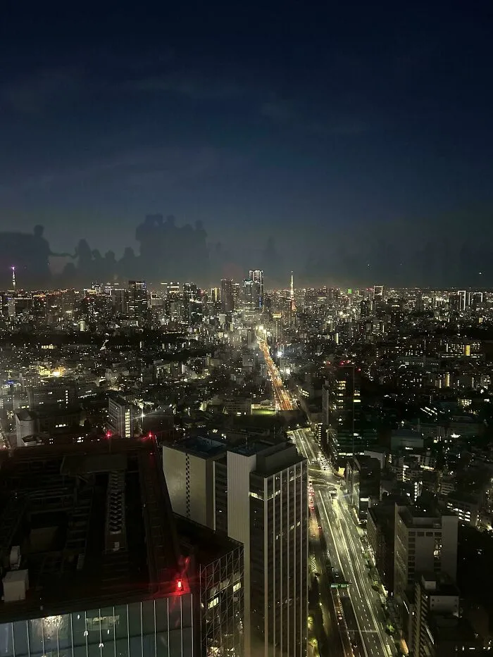 An aerial night view of an extremely large, sprawling city skyline with countless lights, creating a scary and eerie atmosphere.