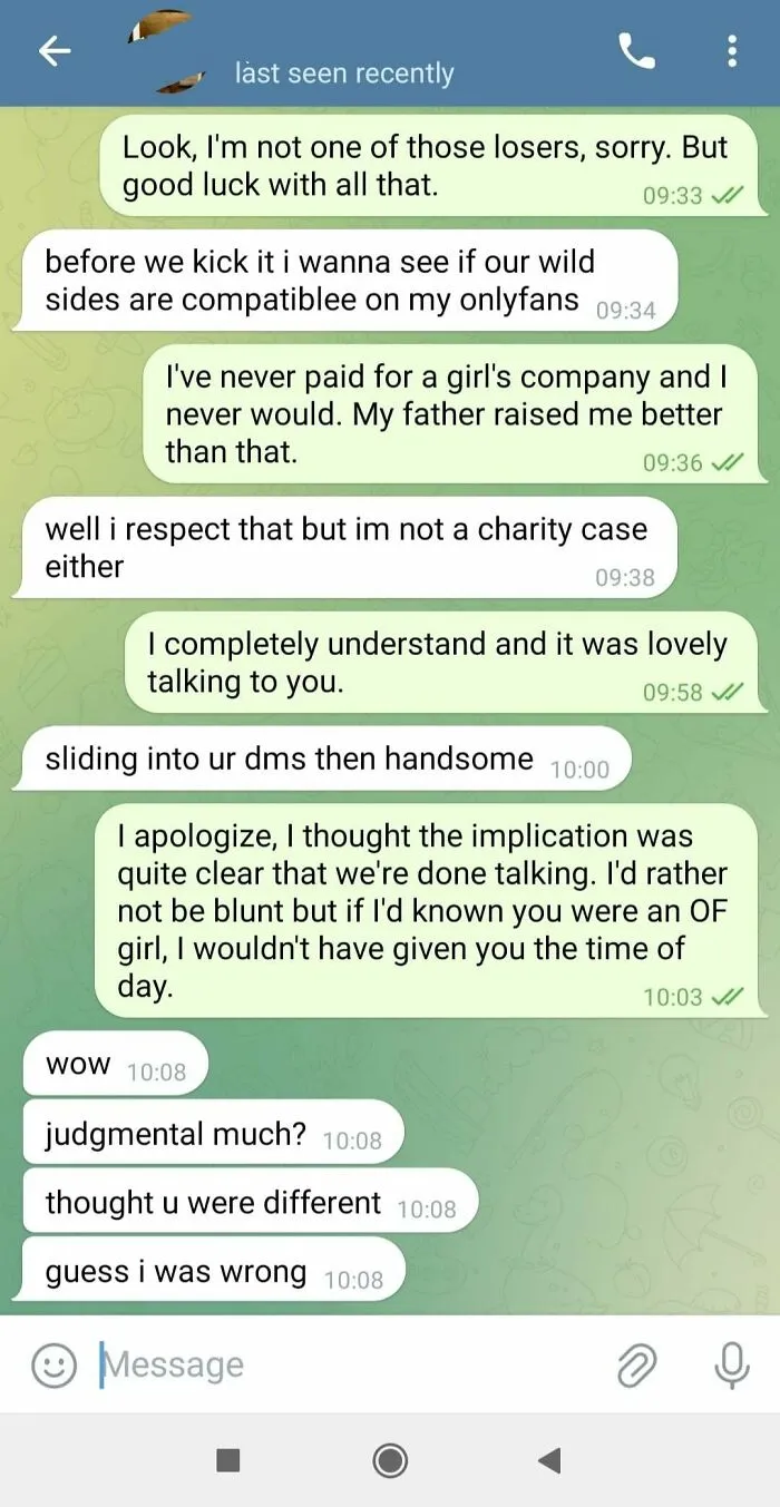 Text message screenshot showing a conversation revealing toxic behavior from nice girls and nice guys.