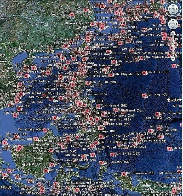 A Map Of Sunken Japanese Ships From World War II