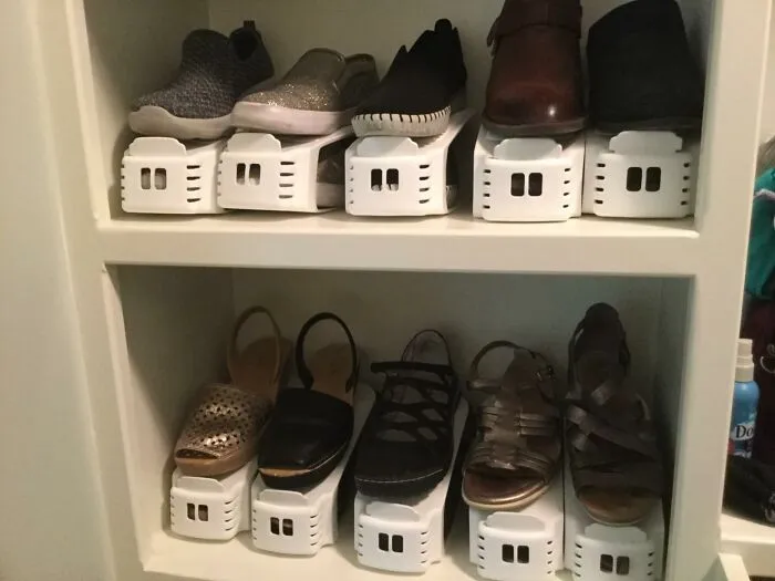 Doubling Your Shoe Storage Without Calling A Contractor Is The Kind Of Adulting Win We Live For, And It's All Thanks To <a Style="Display:inline;" Href="Https://Www.amazon.com/Space-Saving-Shoe-Slotz-Assembly-Required/Dp/B0779jschk?ie=utf8&th=1&linkcode=ll1&tag=bprabbit-20&linkid=4ded7c0d1884413131f0b5db4a2d8366&language=en_us&ref_=as_li_ss_tl" Target="_blank"> <span Style="Font: Inherit; Color: #d74b1f;"> Shoe Stackers</Span>