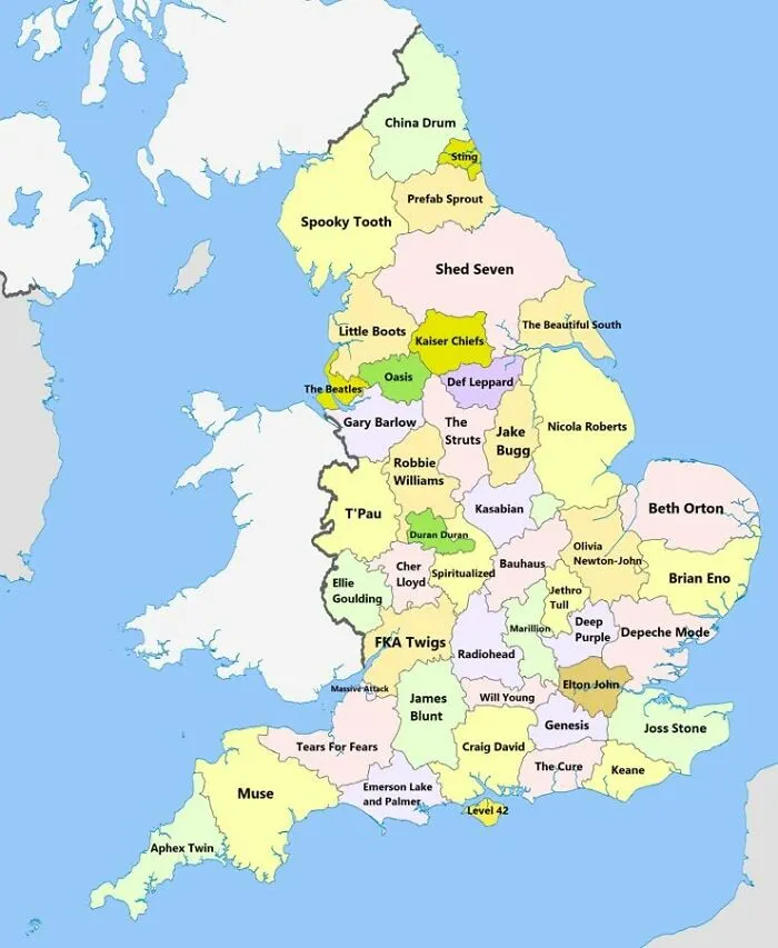 Top-Selling Musical Artists From Each English County
