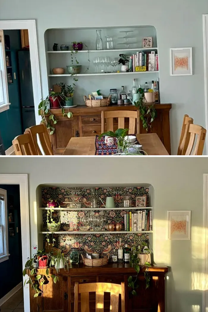I Wallpapered My Built In Shelves And I’m In Love