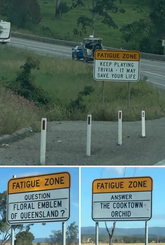 Señales ingeniosas en zonas de fatiga para estimular conductores, un detalle ingenioso en diversos países del mundo.