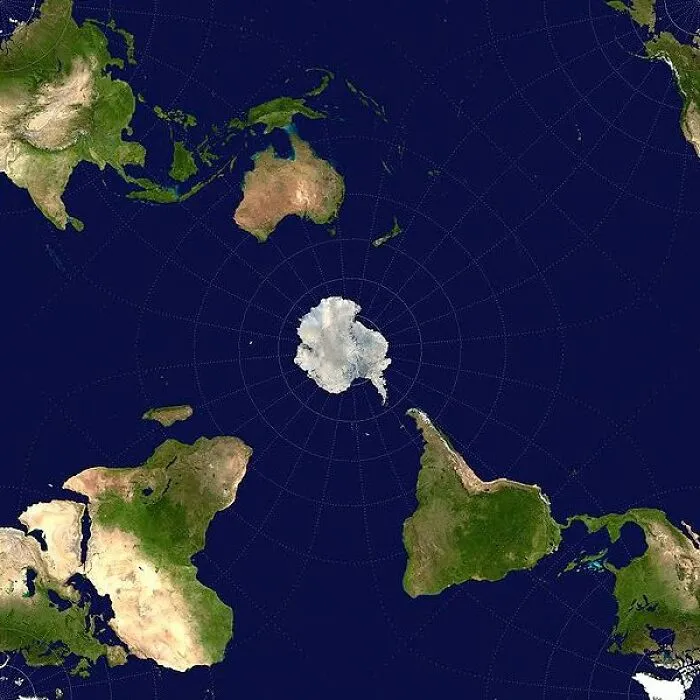 A World Map Centred Around Antarctica