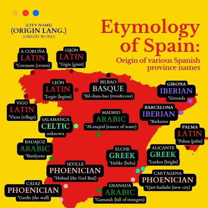 Etymology Of Spain. This Map Shows The Origin Of Various Spanish Province Names