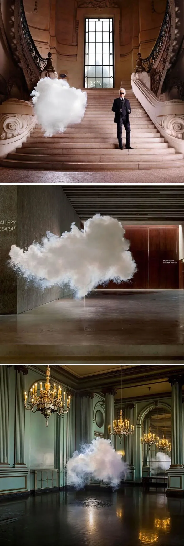 Nube artificial flotante en espacios interiores mostrando cosas interesantes que la gente encontró y compartió.