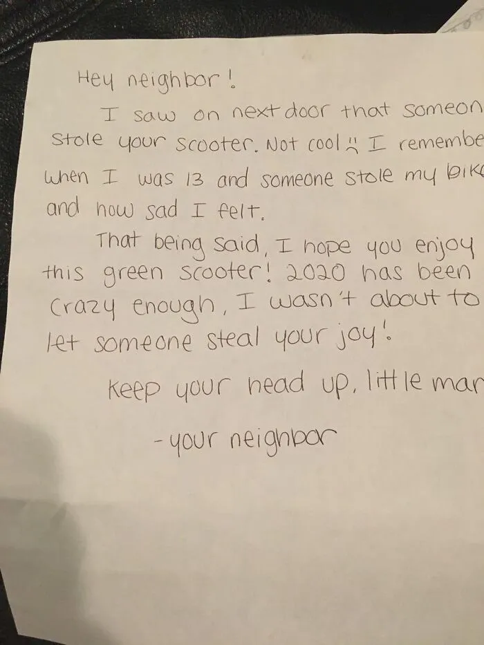 Someone Stole A Kid's Razor Scooter In Our Neighborhood. An Anonymous Neighbor Decided To Restore Some Joy Back For The Kid
