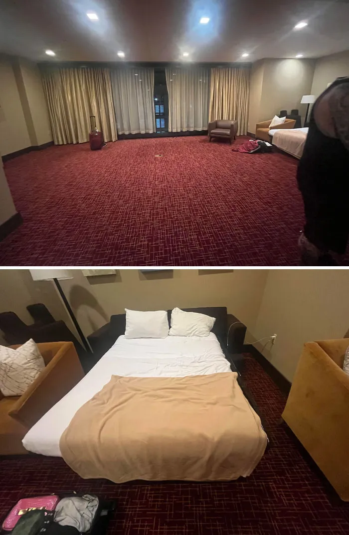 The Hotel I Booked Weeks Ahead Didn’t Have A Room For Us When We Checked In. Gave Us A Sofa Bed In A Conference Room