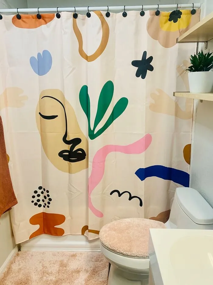 That Sad, Beige Bathroom Is Just One <a Style="Display:inline;" Href="Https://Www.amazon.com/Yokii-Aesthetic-Terracotta-Minimalist-Scandinavian/Dp/B08l3k44xn?ie=utf8&th=1&linkcode=ll1&tag=bpfig-20&linkid=174b0b5ebc11b13a378b5fb720415337&language=en_us&ref_=as_li_ss_tl" Target="_blank">    <span Style="Font: Inherit; Color: #d74b1f;"> Abstract Shower Curtain</Span> Away From Becoming Your Own Personal Modern Art Museum