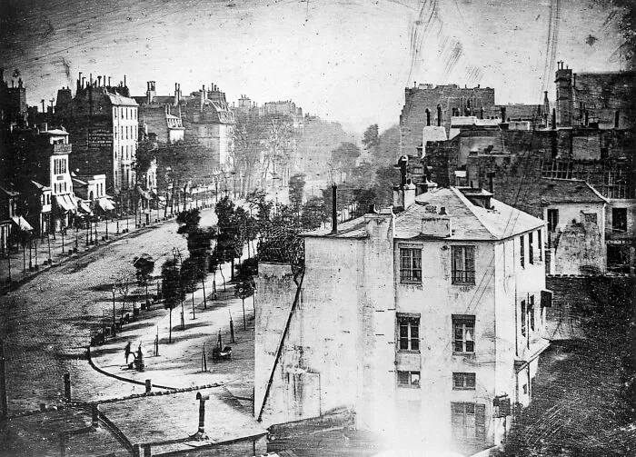 Boulevard Du Temple, Paris, 3rd Arrondissement, Daguerreotype. Made In 1838 By Inventor Louis Daguerre, This Is Believed To Be The Earliest Photograph Showing A Living Person, Circa 1838