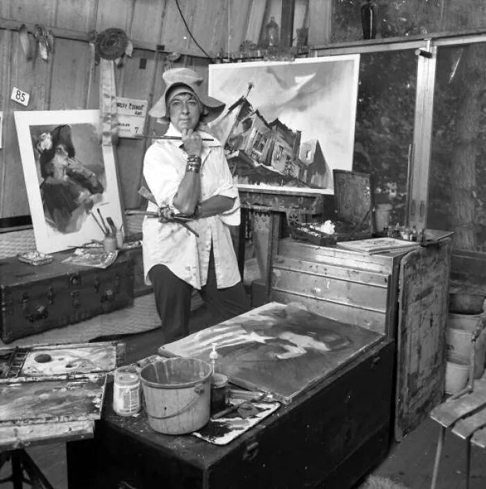 Artist Shirley Clement Posing In Her Studio Located At 3851 Redrock Lane In Sarasota, Florida, 1977