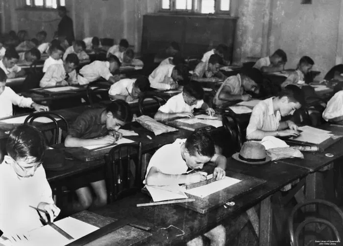 School Children Doing Exams Inside A Classroom, Australia, 1940