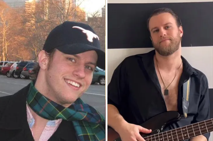 Before and after photos of a man showcasing style and confidence transformation after marrying a Black woman.
