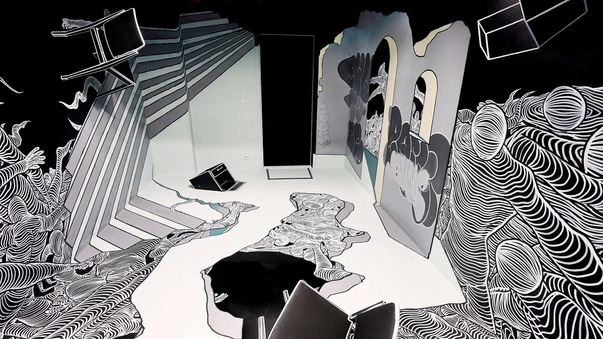 "Dialogue": An Anamorphic Drawing Installation At The Purkutaide Exhibition In Helsinki, Finland