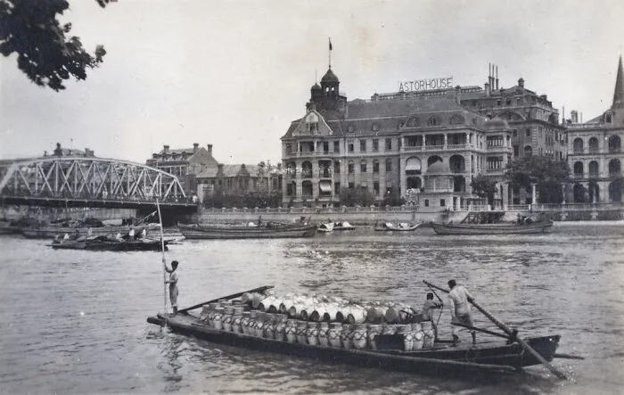 Loaded Freight Barge Passing The Russian Consulate, Huangpu, Shanghai, 1919