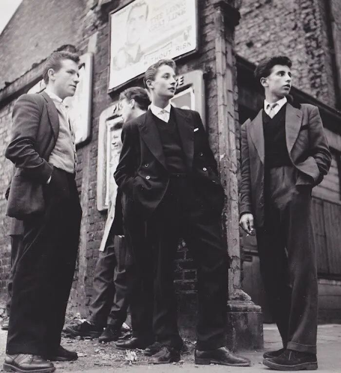 Teddy Boys Gather Outside A Picture House On The Old Kent Road, 1955