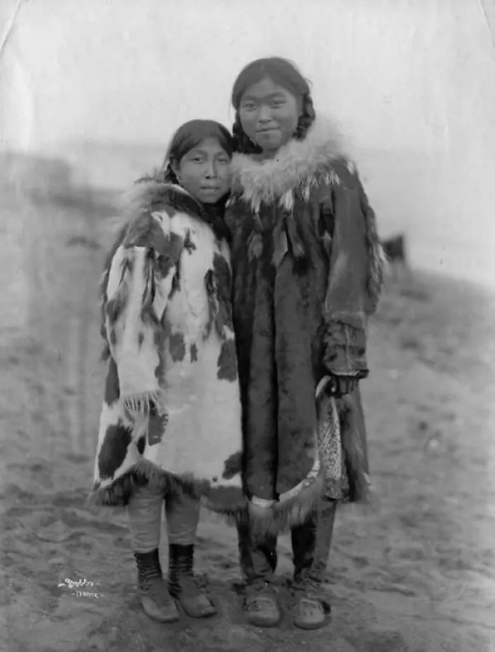 Two Inuit Girls Wearing Fur Parkas, Nome, Alaska, Circa 1903