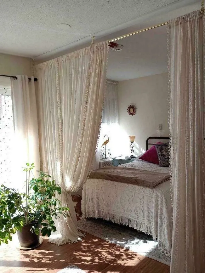 Curtain In The Middle Of The Room Splitting It In Two