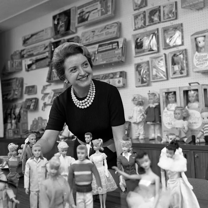 Ruth Handler, Executive Of Mattel Toy Company, Posing With Collection Of Barbie Dolls
