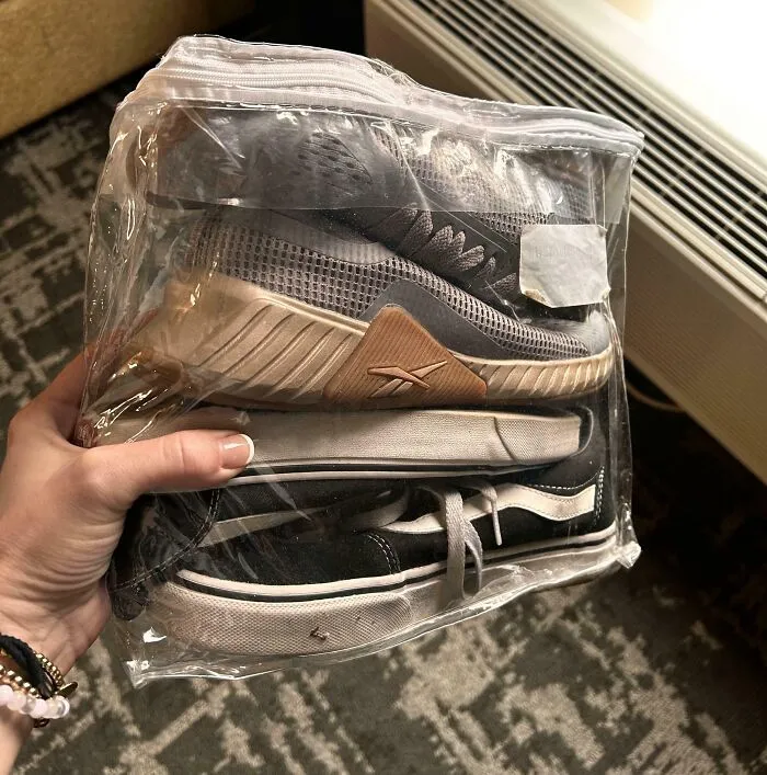 Unavoidable Bedding Plastic Makes Great Travel Shoe Storage