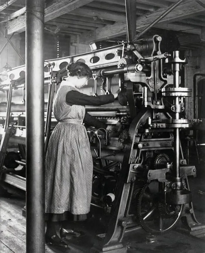 A Female Worker Employed On A Plain Net Machine At A Factory Of J. B. Tidmans Limited On Alfred Street In Nottingham