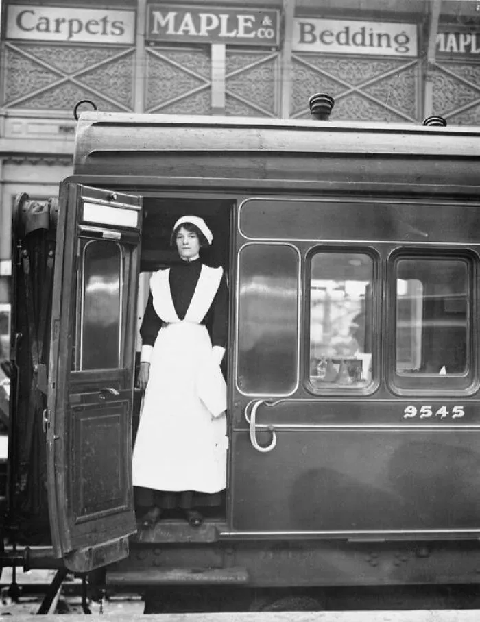 A Female Restaurant Car Attendant Employed By The Great Western Railway Standing In The Carriage Door, 31st March 1915