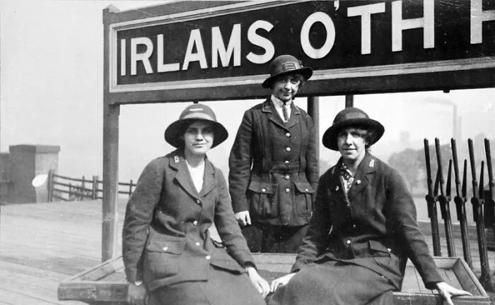 A Female Station Master And Two Female Porters At Irlams O' Th' Height Station, Near Manchester, Of The Lancashire And Yorkshire Railway
