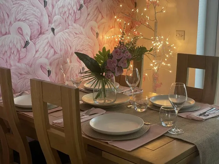 Bought A House With Flamingo Wallpaper In The Kitchen. I Wasn’t Convinced At First But My Partner Thought We Should Lean Into It
