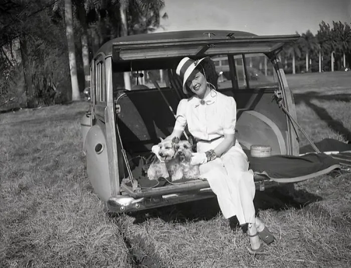 Mrs. Stephen Sanford Watching A Polo Match With Her Dogs In Delray Beach