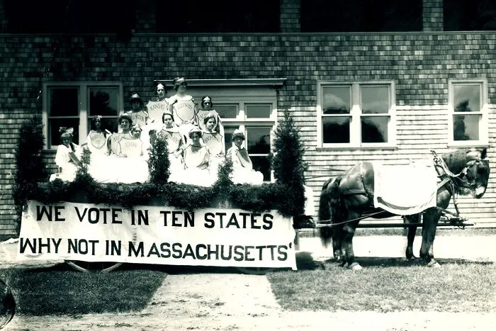 We Vote In Ten States Why Not In Massachusetts" Suffragists, 1915