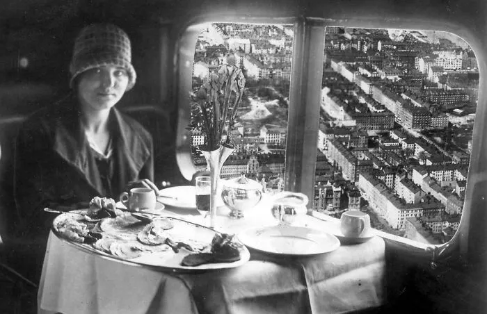 Lady Having Breakfast In Flight Aboard A Deutsche Lufthansa Plane, 1928
