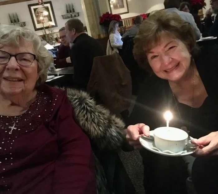 At My Grandmother's 85th Birthday, We Found Out The Lady At The Table Next To Us Was Also Celebrating Her 85th Birthday. They Were Born One Day Apart In The Same City And Had Never Met