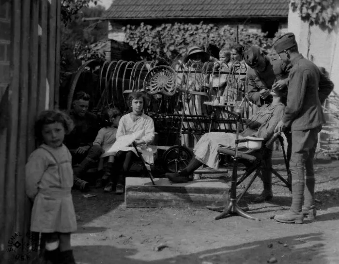 Field Dental Station With Farming Equipment At Rear, Circa 1914-1918