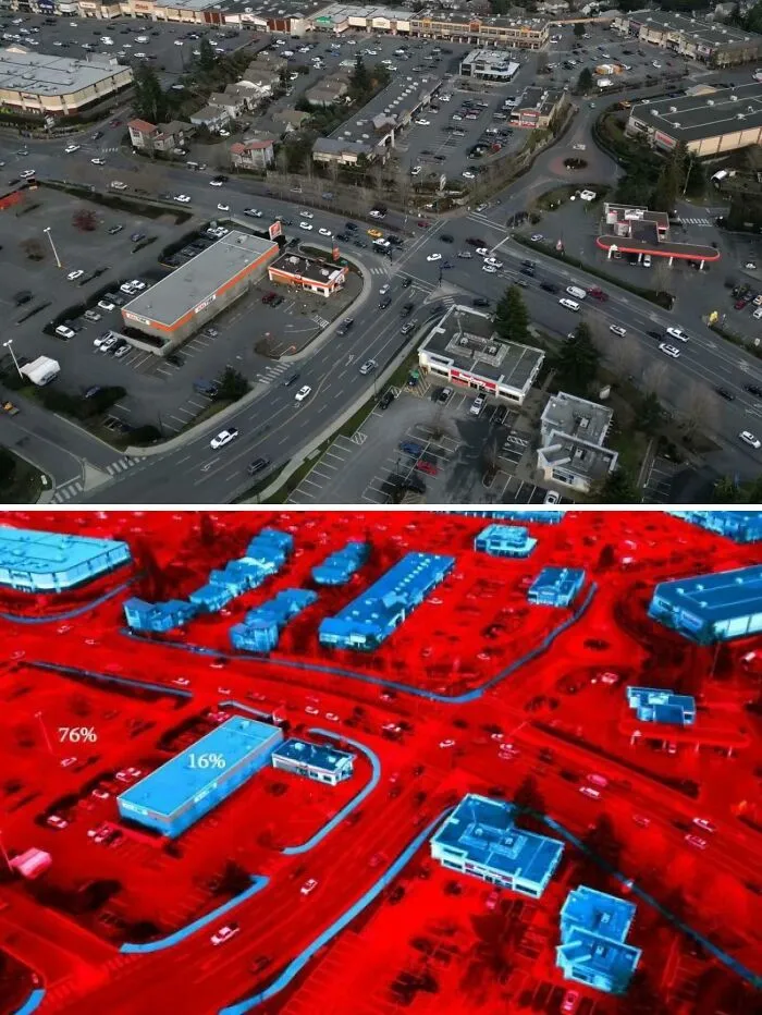 Visualization On How Much Land Is Wasted Due To Mandated Parking Minimums And Car Sprawl