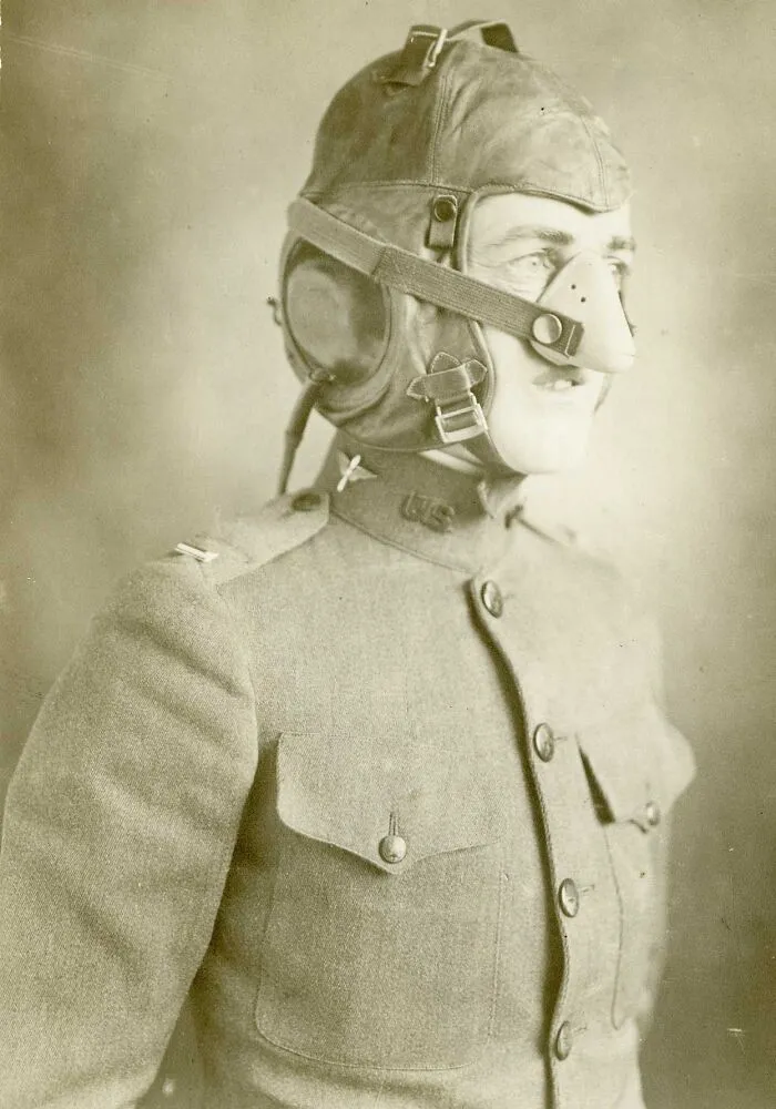 Airman Wearing An Early Oxygen Mask From The Aviation Service, 1919