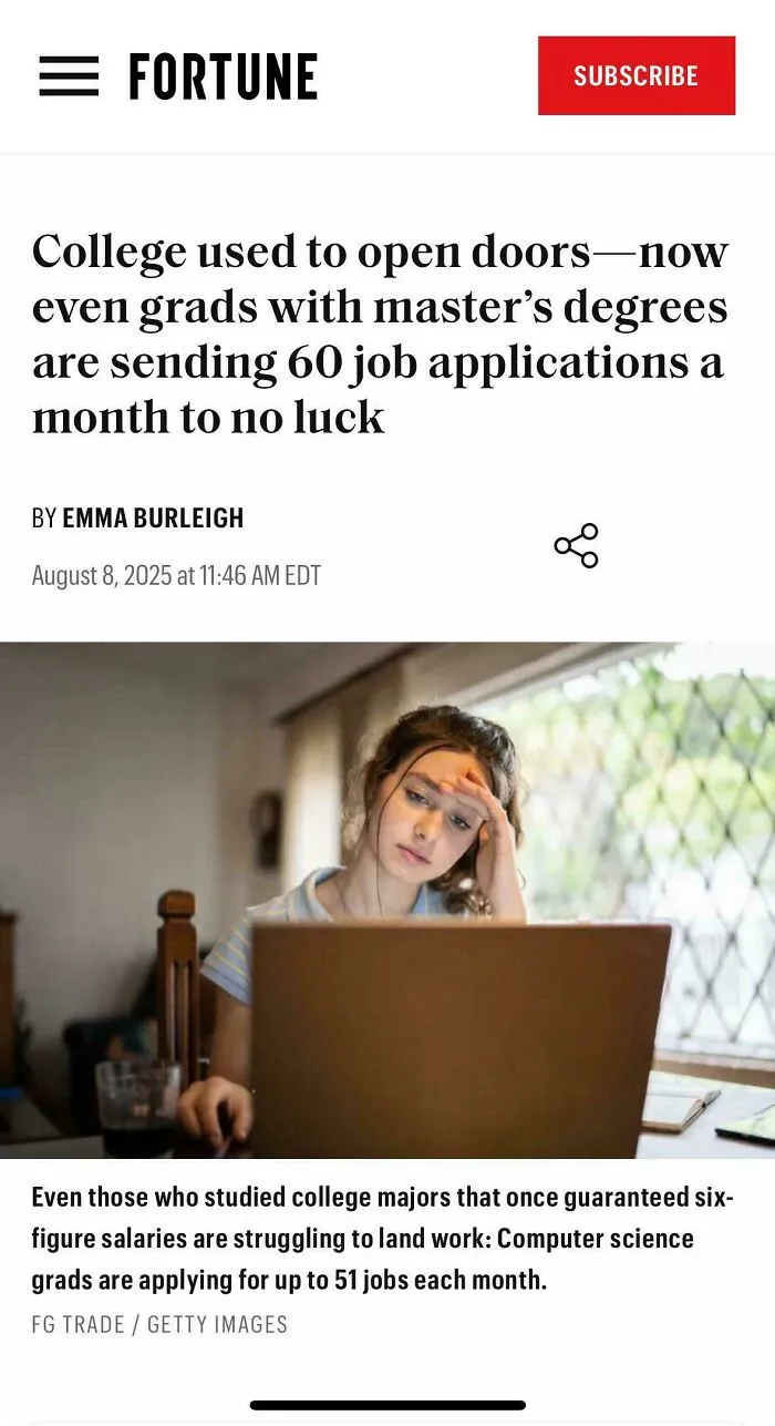 Young woman stressed while job hunting on laptop, highlighting outrageous job requirements making people nope out quick.