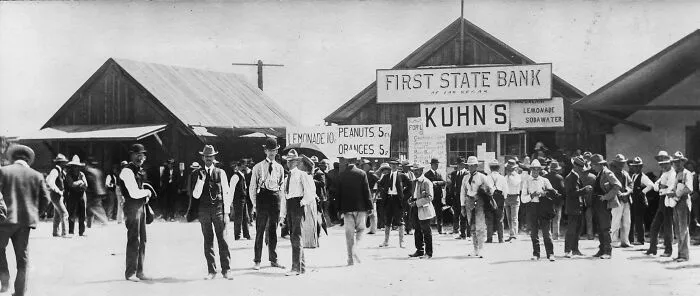 Photograph Of People Outside Of The First State Bank Of Las Vegas, Nevada, 1905