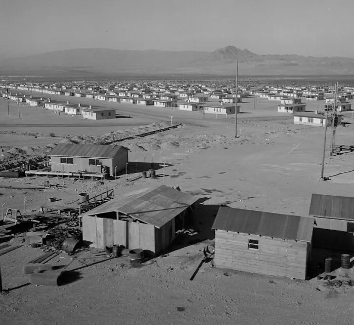 Construction Sheds And Mountains Are Landscape Features At The Present Time At Basic Magnesium's Thousand-Unit Housing Development Near Las Vegas, Nevada, 1943