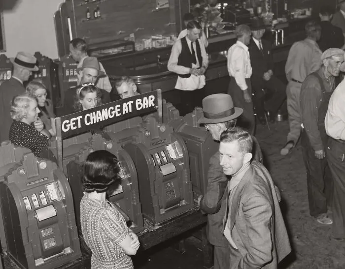Slot Machine Players, Las Vegas, Nevada, Circa 1940
